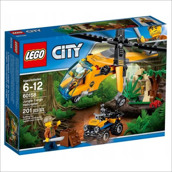 Launch deep into the LEGO® City jungle with the cargo helicopter, featuring an opening minifigure cockpit, spinning rotors and a working winch. Also includes a quad bike with space for a minifigure, treasure chest and a temple with a moving leaf to hide the golden chalice. Includes 2 minifigures and a spider figure.
