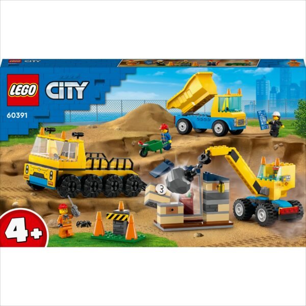 Kids will learn as they build and play with LEGO® City Trucks & Wrecking Ball Crane (60391). Designed especially for kids aged 4+, this building set features 3 construction vehicles, an abandoned house with a tipping function, 3 construction worker minifigures and fun accessories for imaginative play.