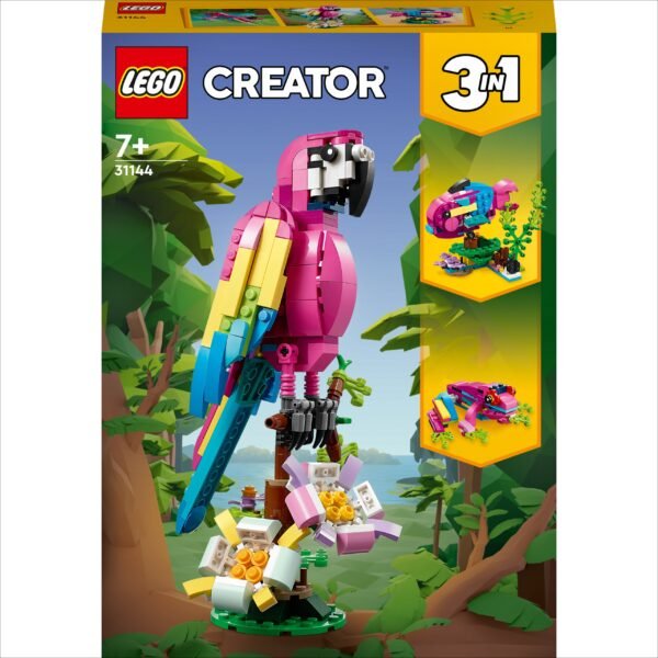 Little builders and animal lovers aged 7 and up will love taking a thrilling journey into the rainforest with this LEGO® Creator 3in1 Exotic Pink Parrot (31144) toy playset. This set features a pink and blue parrot that can turn its body while sitting on a branch, and move its wings and tail.
