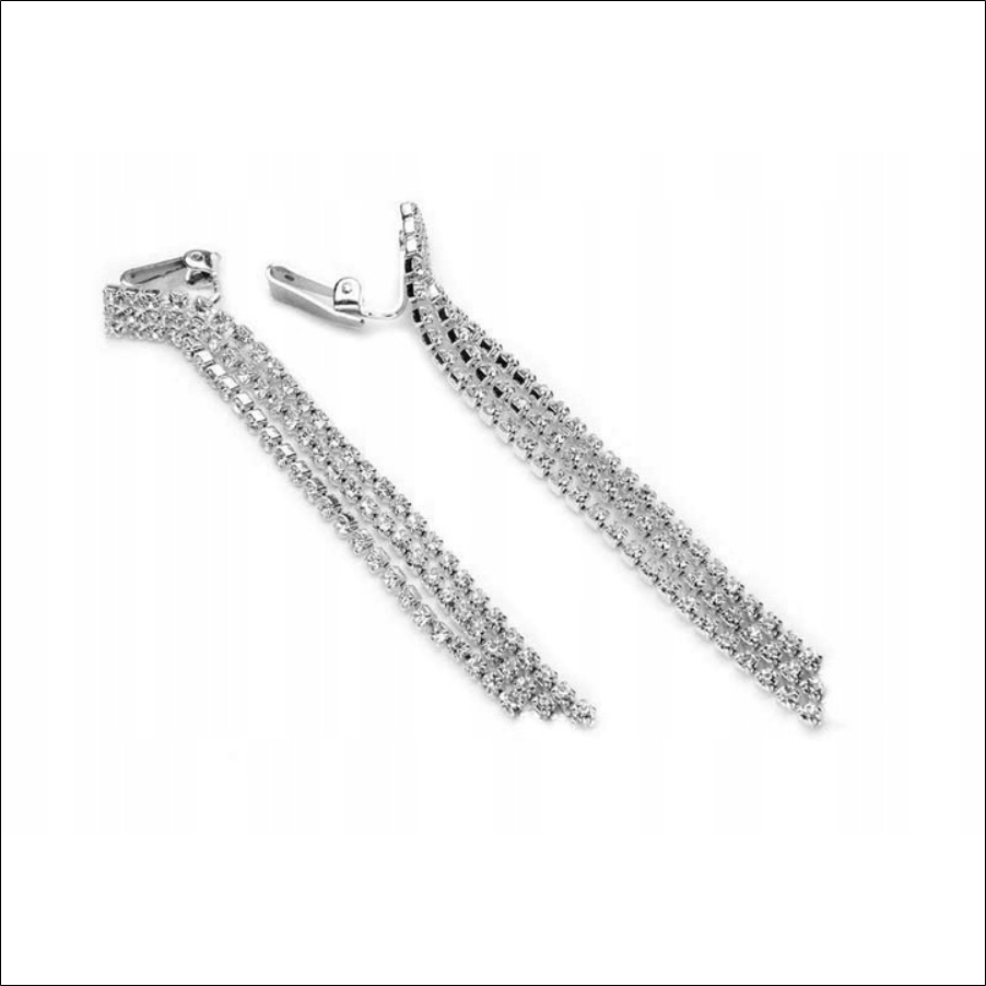 Kiara,Long Ear Clips Earrings With Crystals Silver Shiny Kiara Sexy 1 Kiara,Long Ear Clips Earrings With Crystals Silver Shiny Kiara Sexy