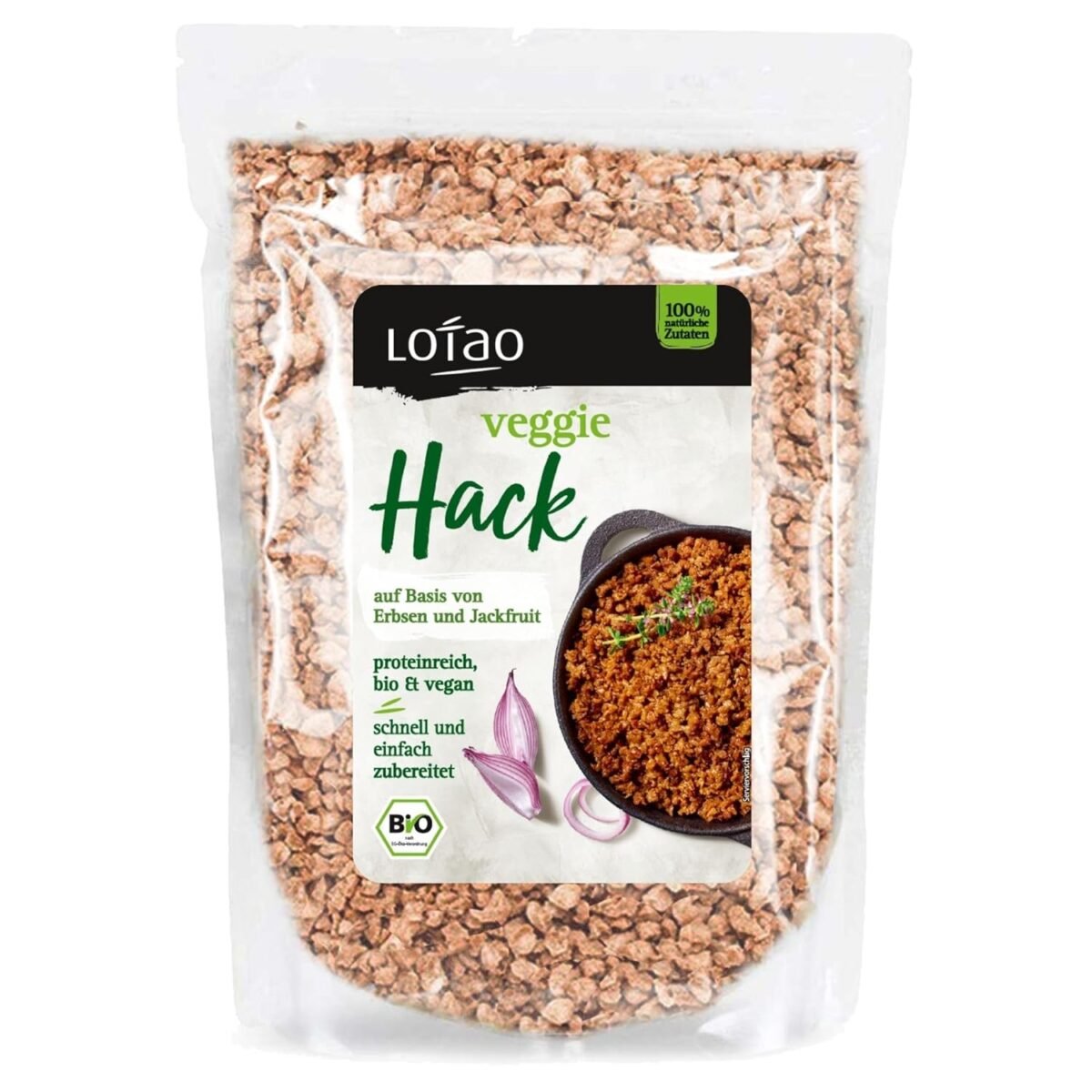 Lotao Veggie Hack Organic (1000g) - Vegan Chop: Sustainable & High Quality | 70% Protein: Pea Protein & Jackfruit | Variety for Vegan Food: Bolognese Sauce, Burger, Chilli Sin Carne and much more