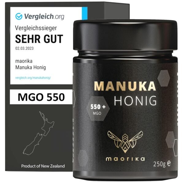 maorika - Manuka Honey 550 MGO + 250 g in Glass (Opaque, No Plastic) - Laboratory Tested, Certified from New Zealand