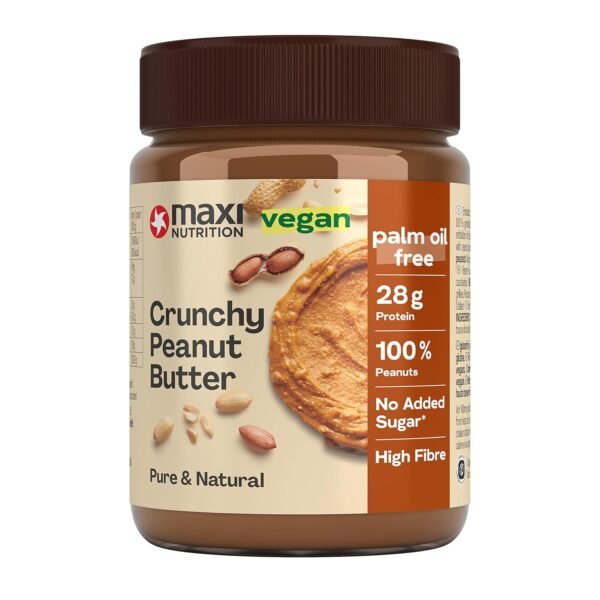 MaxiNutrition Crunchy Peanut Butter, 350 g, 100% Peanuts, No Sugar, with 28 g Protein, No Palm Oil