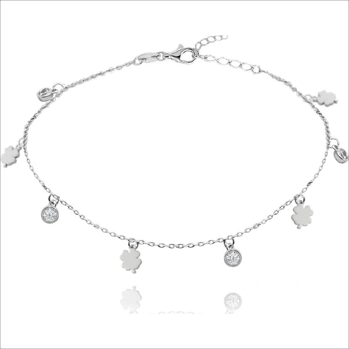 Minette;Minet stříbrný řetízek na kotník s drobnými čtyřlístky JMAN0276SB24;Minet silver anklet with tiny four-leaf clovers JMAN0276SB24;Minette