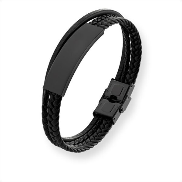 Modern black bracelet for men Leather VABOB033;Bracelet noir moderne pour homme en cuir VABOB033