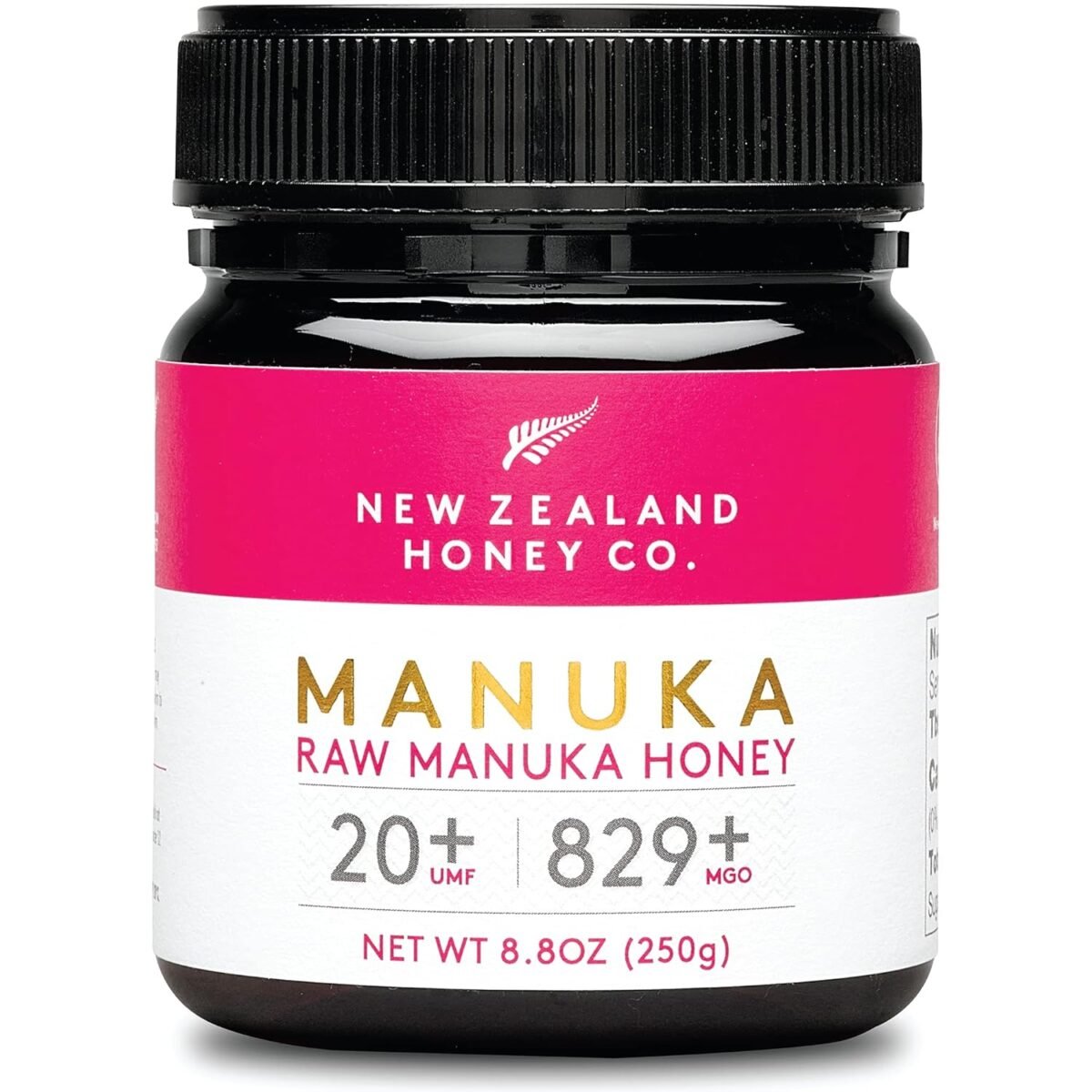 New Zealand Honey Co. Manuka Honey MGO 829+ / UMF 20+, Active and Raw, Made in New Zealand, Certified Methylglyoxal Content, 250 g
