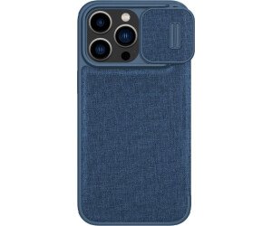 The Nillkin Qin Pro Leather & Fabric Case for iPhone 14 Pro in blue blends premium materials to offer both style and durability.