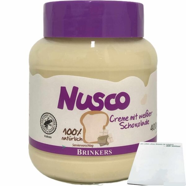 Nusco White Chocolate Cream Bread Spread with 2.5% White Chocolate (400g Glass) + usy Block