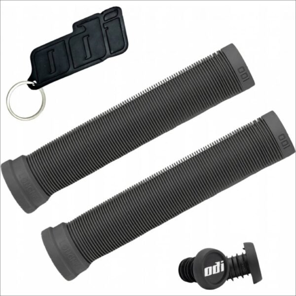 The ODI Longneck SLX Soft Grips feature a classic mushroom-style ribbed pattern and are made from a proprietary soft compound for added comfort. They are flangeless, 160mm in length, and come with two-color push-in bar plugs.