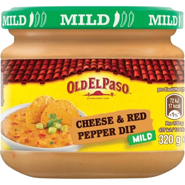 Old El Paso Tortilla Salsa Dip Cheese and Red Pepper - Mild Creamy Cheese Sauce with Pepper Chips - 1 x 320g
