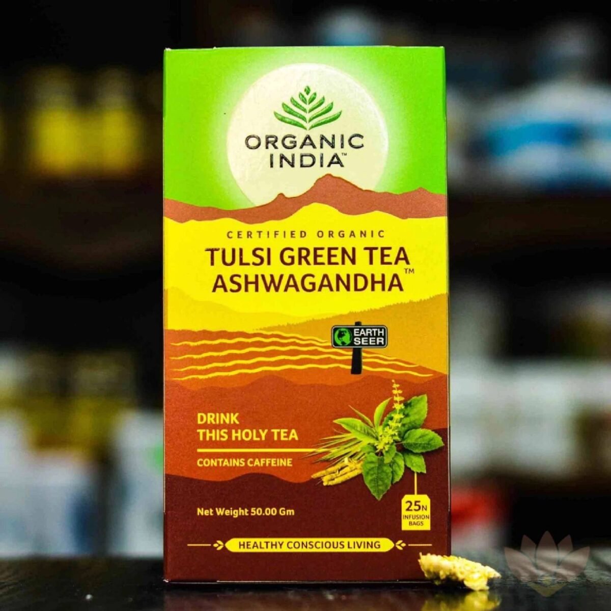 organic india tulsi with green tea and ashwaganda 25 sachets