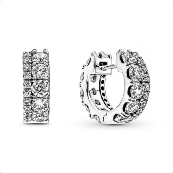 Pair of hoop earrings Pandora double band pavé earrings in sterling silver with zirconia;Paire de créoles Pandora boucles d'oreilles pavées à double bande en argent sterling avec zircone