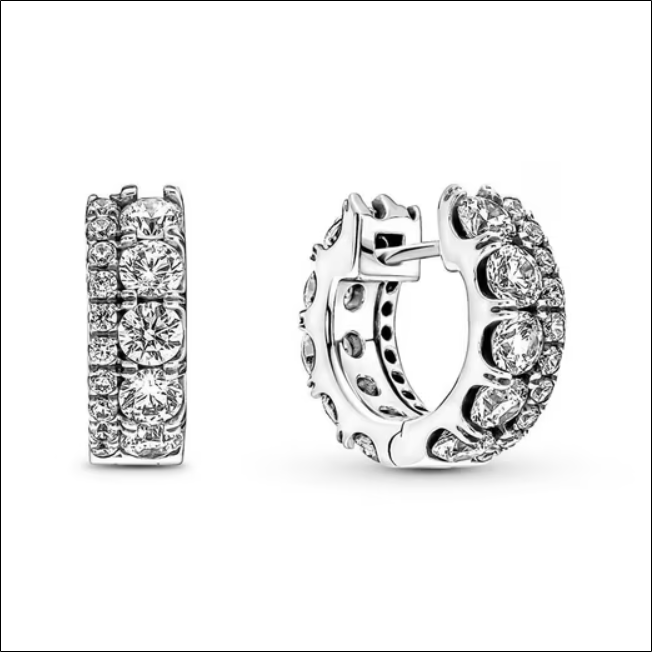 Pair of hoop earrings Pandora double band pavé earrings in sterling silver with zirconia;Paire de créoles Pandora boucles d'oreilles pavées à double bande en argent sterling avec zircone 1 Pair of hoop earrings Pandora double band pavé earrings in sterling silver with zirconia;Paire de créoles Pandora boucles d'oreilles pavées à double bande en argent sterling avec zircone