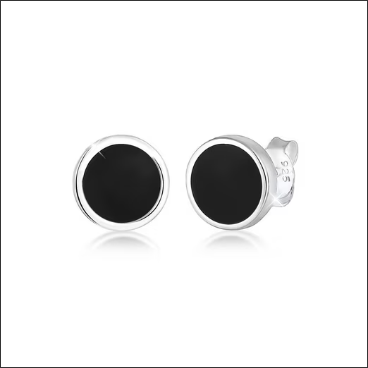 Pair of Stud Earrings Basic Circle Geo Enamel 925 Silver;Paire de Boucles d'oreilles Basic Circle Geo Émail Argent 925