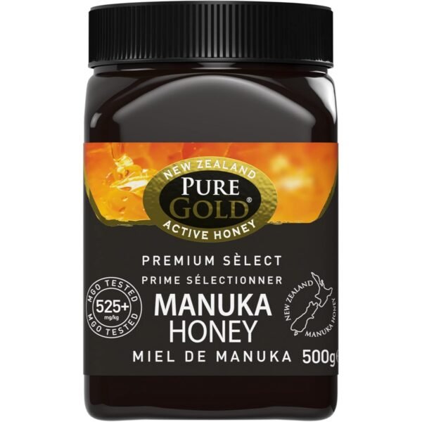 Pure Gold Manuka Honey 525+ 500g New Zealand Honey in Plastic Container MBO Certified and MPI Standards