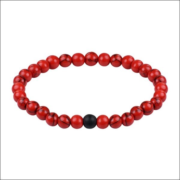 Red howlite and onyx beaded bracelet;Bracelet en perles d'howlite et d'onyx rouges