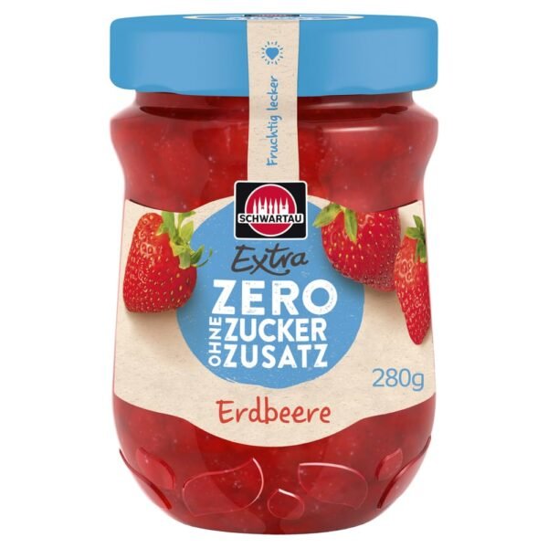 Schwartau Extra Zero Strawberry, Fruit Spread without added Sugar, 15 kcal per 25 g, 280 g