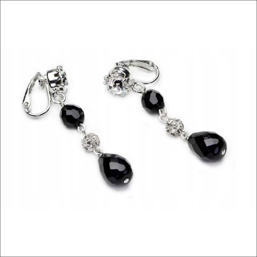 Jablonex-Kiara,Silver Black Ear Clips Long Hanging Swarovski Crystals Classic 1 Jablonex-Kiara,Silver Black Ear Clips Long Hanging Swarovski Crystals Classic
