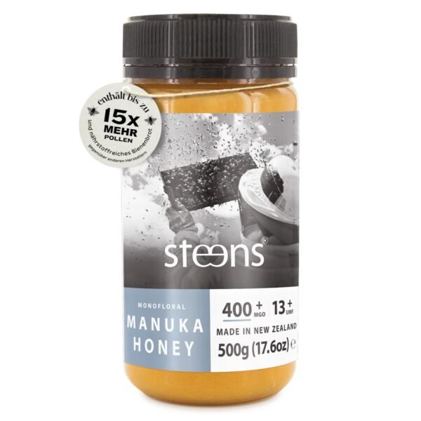 Steens Manuka Honey MGO 400+ - 500 g Pure Raw 100% Certified UMF 13+ Manuka Honey - Bottled and Sealed in New Zealand - 500 g