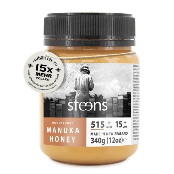 Steens Manuka Honey MGO 515+ - 340 g Pure Raw 100% Certified UMF 15+ Manuka Honey - Bottled and Sealed in New Zealand