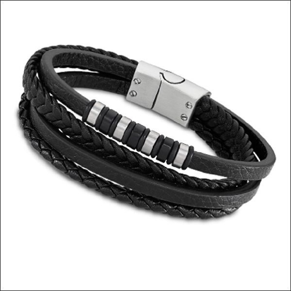 Stylish men's leather bracelet LS2101-2/1;Bracelet en cuir élégant pour hommes LS2101-2/1