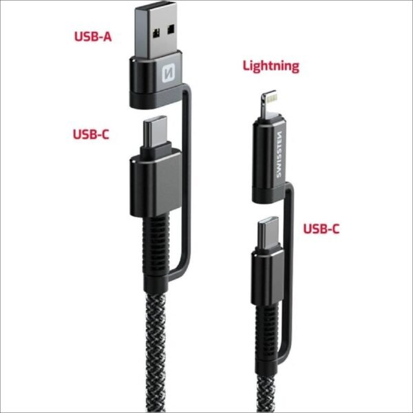 1.5-meter Kevlar-reinforced 4-in-1 data cable supporting 3A fast charging.