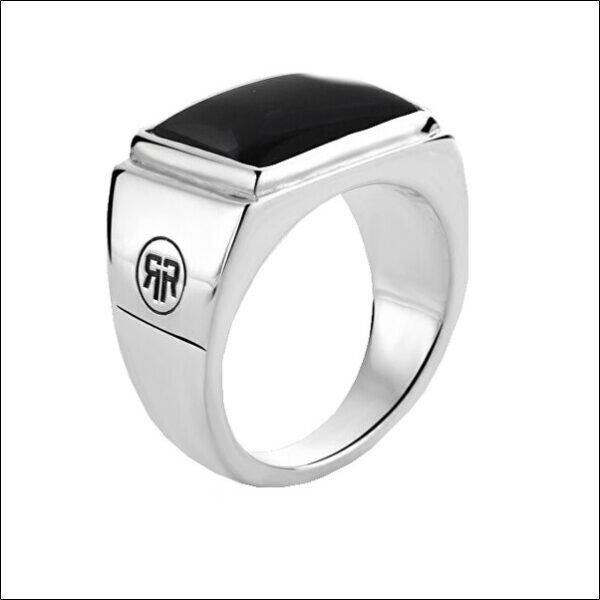 Timeless Silver Ring Square Onyx Lowneck RR-RG030-S;Bague Intemporelle En Argent à Col Bas Carré en Onyx RR-RG030-S
