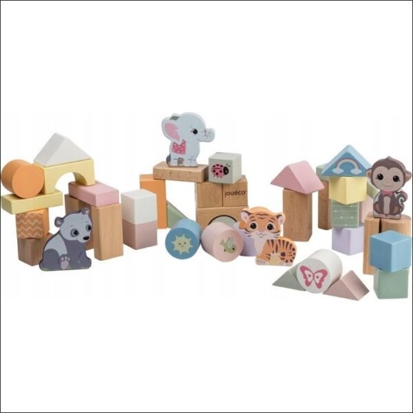 Wooden, pastel blocks by JOUECO  are packed in a beautiful and practical bucket. Thanks to these blocks, your little one will start developing their creativity, while practicing patience and dexterity, and all this while having fun!