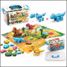 The Dinosaurs 2in1 Construction Set Board Game from the WOOPIE brand is an ideal toy for young dinosaur lovers. The box contains 6 dinosaur figures to assemble in different colors. The elements connect very easily by pressing, and can additionally be covered with stickers from the set.