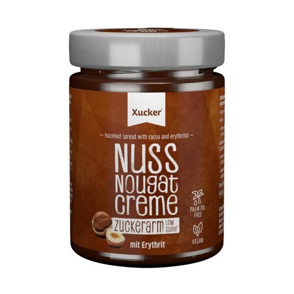 Xucker Nut Nugat Cream with Erythritol - Sweet Hazelnut Cream with Erythritol Sugar Replacement without Palm Oil I Vegan & Low Sugar Bread Spread with 33% Hazelnuts (300 g)