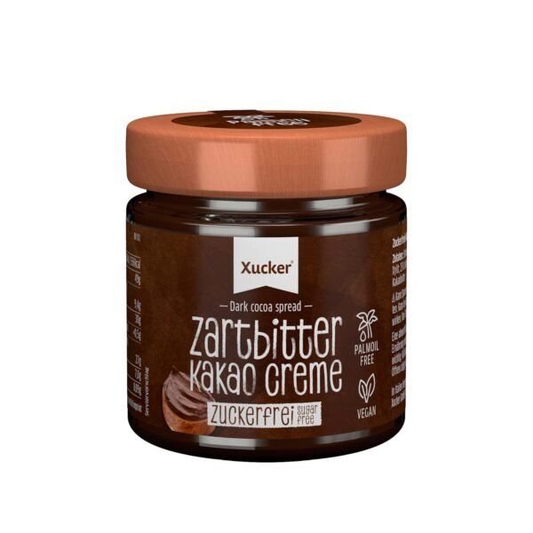 Xucker Sugar-Free Dark Cocoa Cream Sweetened with Xylitol (200 g) - Vegan Cocoa Cream I Chocolate Cream without Sugar I Chocolate Cream Without Sugar I Chocolate Spread without Palm Oil I Chocolate