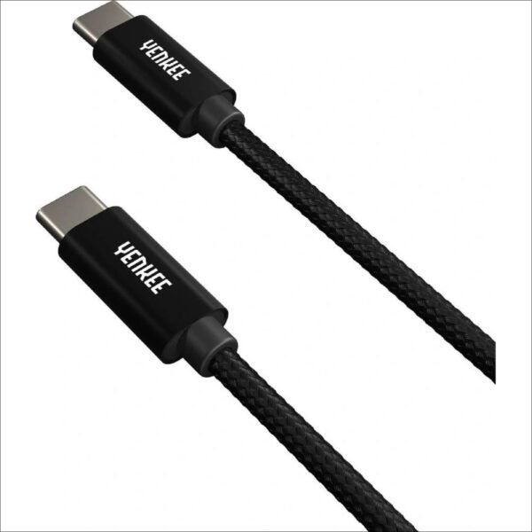 1-meter USB 2.0 Type-A to USB Type-C cable with aluminum housing and nylon braiding for fast data transfer and charging.