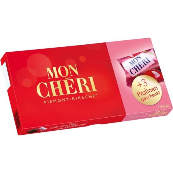 Mon Cheri is a premium chocolate treat that combines rich, high-quality dark chocolate with a sweet, liqueur-filled center. Inside each piece is a whole cherry immersed in a delicious liqueur, offering a perfect balance of flavors.