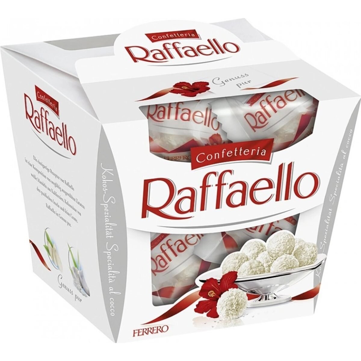A delightful treat made with creamy coconut, a whole almond at the center, and wrapped in a smooth white chocolate shell.