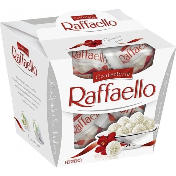 A delightful treat made with creamy coconut, a whole almond at the center, and wrapped in a smooth white chocolate shell.