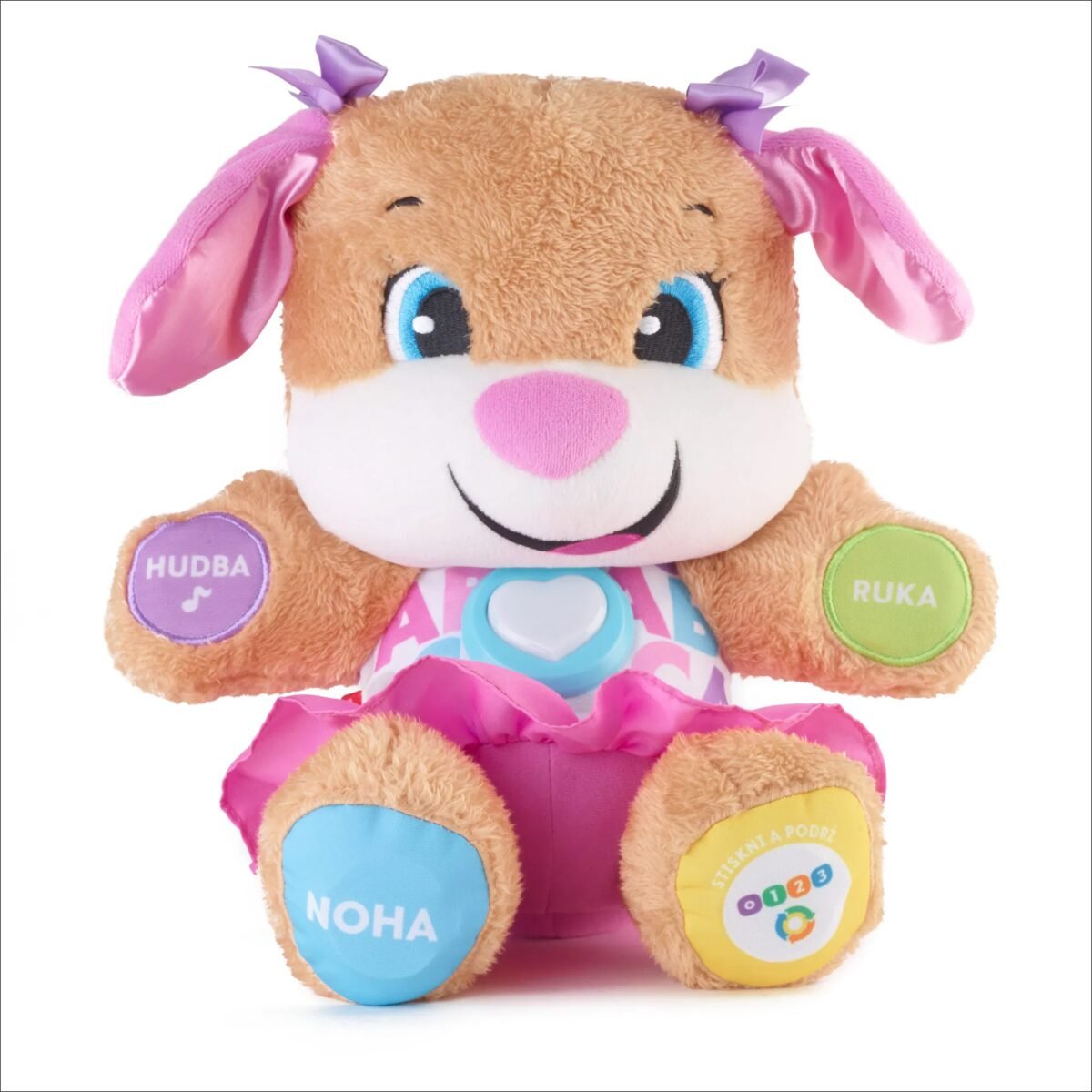Fisher-Price Talking Dog Nurse is packed with games, songs and endless fun for your little ones. It not only develops their skills, but also  teaches them to recognize colors, body parts and lots of songs.  Just press one of the body parts such as head, shoulders, knees and more. Hold the left leg to change the content to Smart Stages