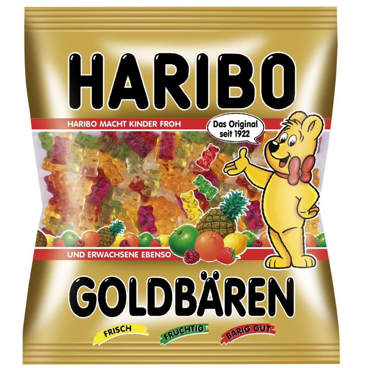 Haribo Gold Bears 1 kg, A popular gummy candy with a fruity flavor in the shape of cute little bears.