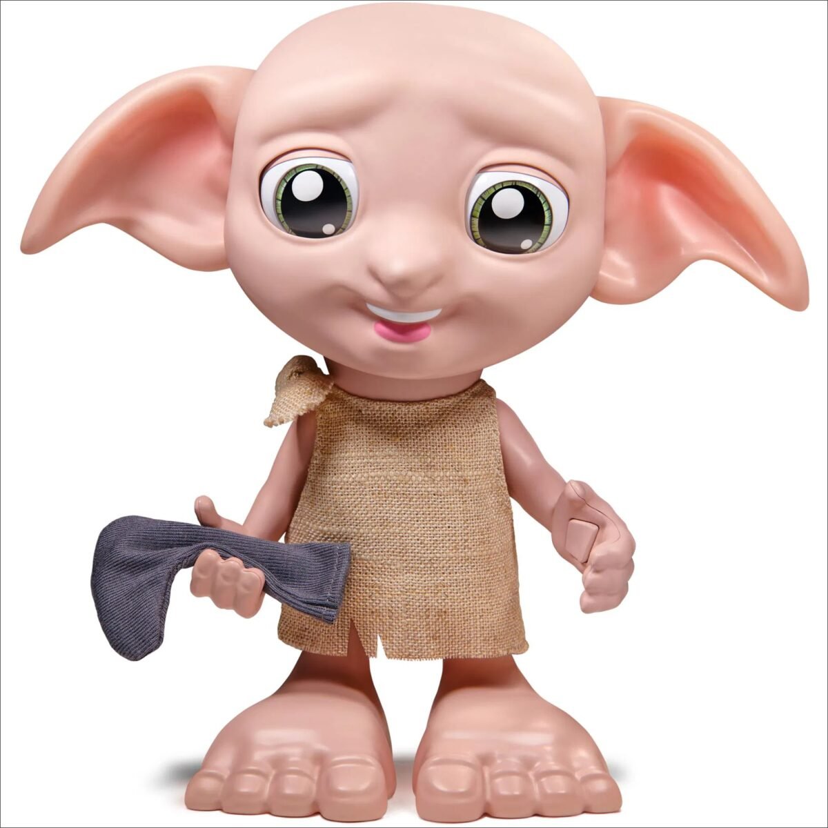 The Harry Potter Interactive Talking Dobby toy is a 21 cm tall figurine that brings the beloved house-elf to life. It features over 30 different sounds and phrases from the Harry Potter series, and reacts to touch with movements of its eyes, ears, head, and hands. Pressing Dobby's hand triggers phrases from the movie, while additional magical reactions occur when you give him his favorite sock. The toy can speak in Czech or Slovak and is suitable for children aged 6 and up