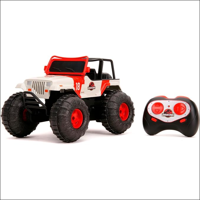 The Jada Toys Jurassic Park RC Sea and Land Jeep 1:16 (model 253255045) is a remote-controlled vehicle that captures the spirit of the Jurassic Park franchise. This off-road jeep can drive on both land and water, making it an exciting toy for any Jurassic Park fan. It is designed to replicate the vehicles featured in the movies.