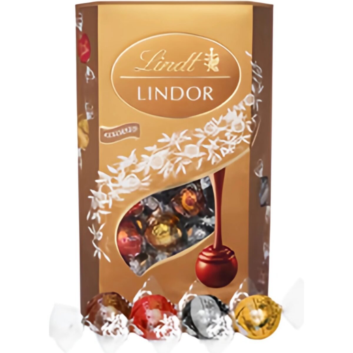 A luxurious assortment of Lindt’s signature chocolate truffles, featuring a variety of smooth, melting centers wrapped in rich milk, dark, white, and hazelnut chocolate.