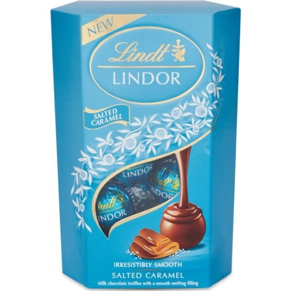 A luxurious assortment of smooth, creamy milk chocolate truffles filled with a rich salted caramel center.