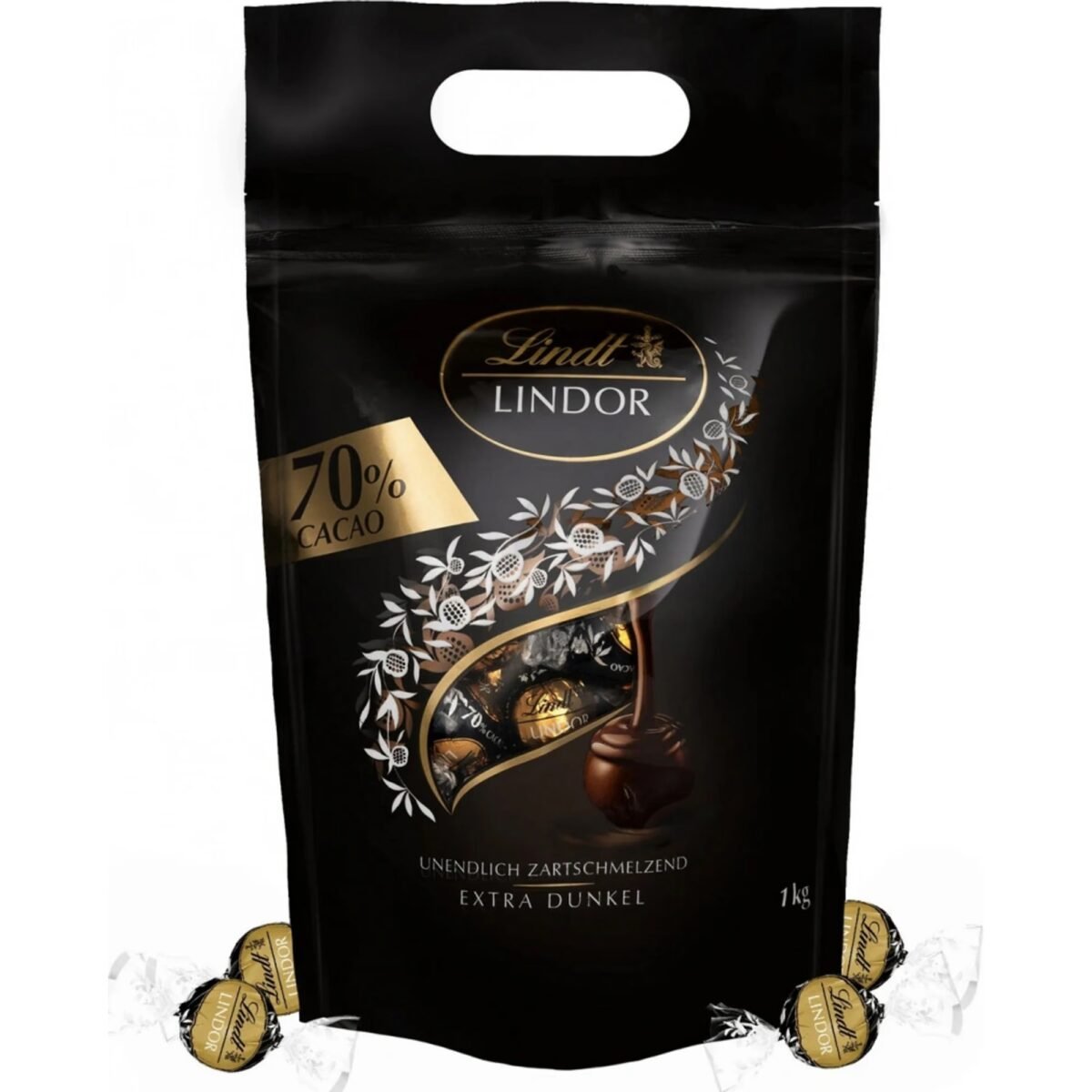 A luxurious selection of smooth, creamy dark chocolate truffles with a rich, intense 70% cocoa filling.