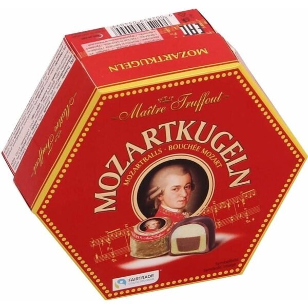 A classic Austrian delicacy featuring a harmonious blend of fine milk and dark chocolate, marzipan, and a rich hazelnut praline filling.
