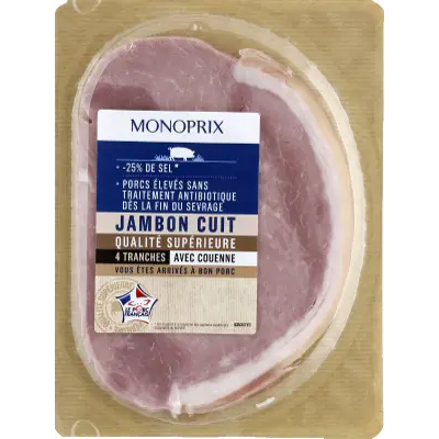 monoprix pork ham with reduced salt content 4 slices