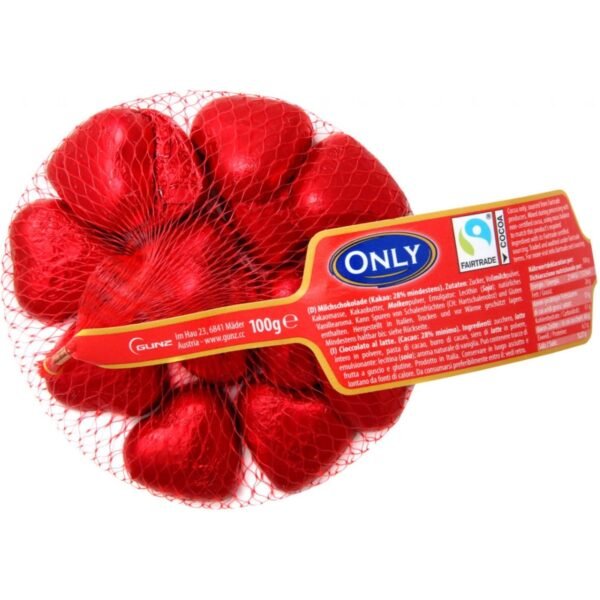 only red hearts made of milk chocolate mesh 100 g