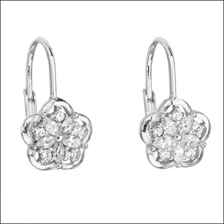 Silver earrings with zircon, white flower 11186.1