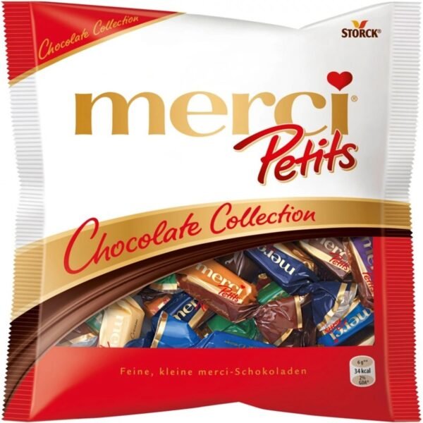 Indulge in the exquisite taste of Storck Merci Petits, a delightful selection of fine chocolate pralines in a compact 125g pack.