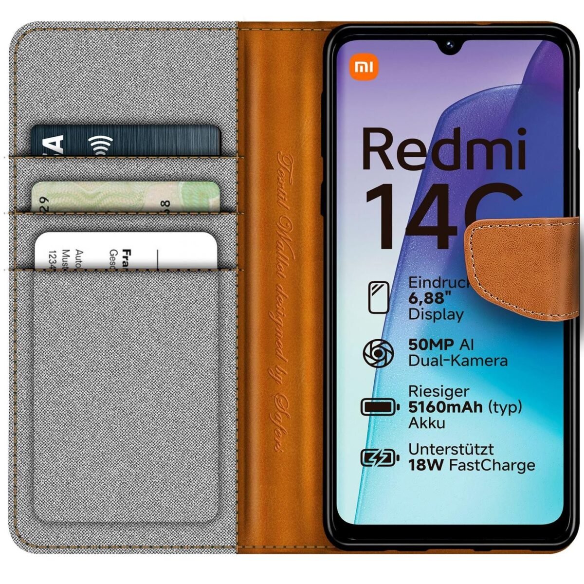 The COOLGADGET Denim Protective Flip Case is designed for the Xiaomi Redmi 14C, offering both stylish protection and durability.