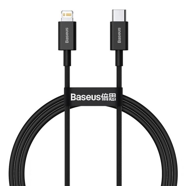 The Baseus Superior Series USB-C to Lightning fast charging cable (1m, black) is designed to support 20W fast charging and high-speed data transfer for Apple devices, including iPhone 8 and newer models.