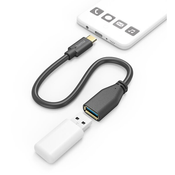 The Hama OTG Adapter Cable is a practical and compact solution for connecting USB-A devices, such as flash drives, keyboards, or mice, to USB-C enabled devices.